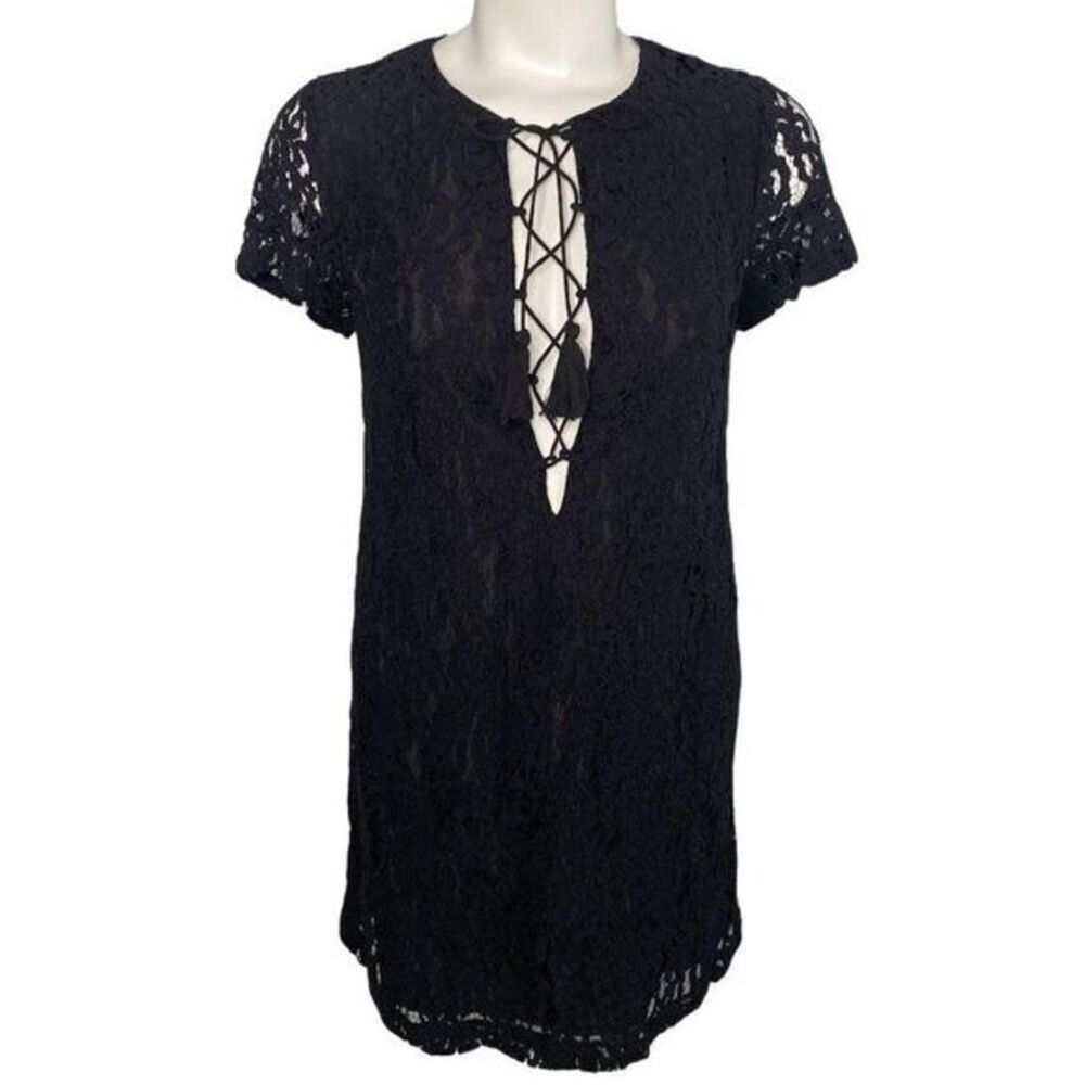 Forever 21 Black Lace Plunging Lace Up Neckline Dress sz Small NEW
